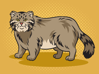 manul pallas cat pop art retro raster illustration. Comic book style imitation.