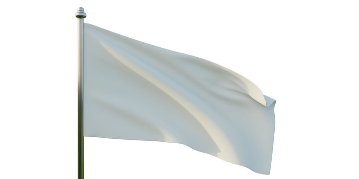 Blank empty white flag on a pole waving, transparent background