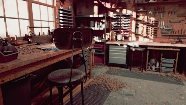 Various carpenter tools and supplies in a garage
