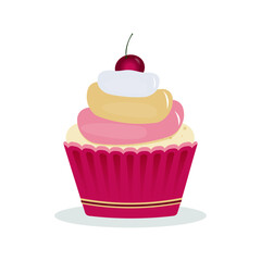 Cupcake with cherries. Vector design of cupcake illustration.