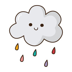 Cute cartoon kawaii crying cloud with rain drops icon.