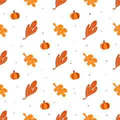 Seamless pattern with autumn leaves and pumpkin. Can be used as seamless patterns for fabric, wrapping paper and home d&eacute;cor 
