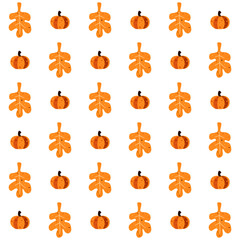 Seamless pattern with autumn leaves and pumpkin.