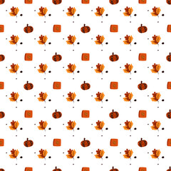 Autumn seamless pattern. Leaves, pumpkins and books. Great for paper, design of sketchbook, textile, gift wrap. 