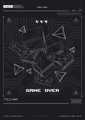 Tech Abstract poster template with HUD elements. cyber culture, Modern flyer for web and print. hacking, Cyberpunk futuristic poster. programming and virtual environments.