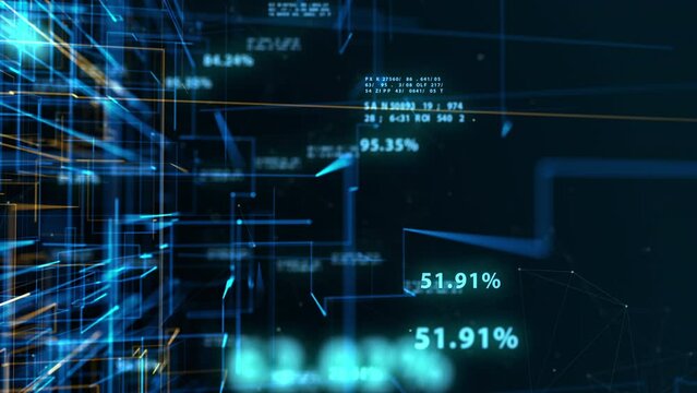 Global Network Turning in Cyberspace with Numbers and Digital Data Seamless. Abstract Cloud Computer Technology Moving Dots and Lines Business Concept Looped 3d Animation. 4k UHD 3840x2160.