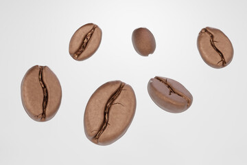 3D illustration of coffee bean isolated white background.