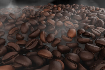 Roasted coffee bean with steam smoke. 3D illustration