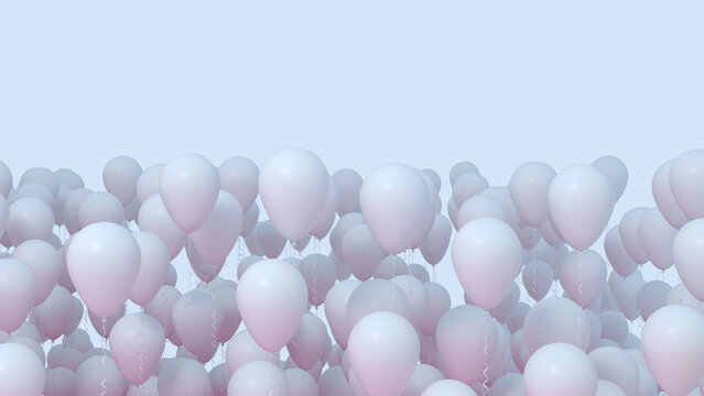 Birthday balloons blue with pink shade 3D render illustration	