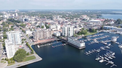 Kingston Ontario Core downtown from water aerial shot
