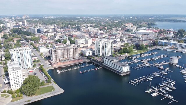 Kingston Ontario Core Downtown From Water Aerial Shot