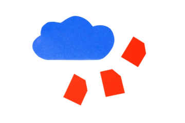 Red folders, files in the cloud abstract, simple paper cutouts, cloud data storage symbol, cloud computing operations simplified technology simplistic minimal download concept, icons isolated on white