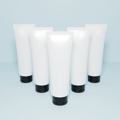 White beauty Tube of hand cream cosmetic. Beauty Tube mockup with shadows on blue background. Cosmetic and medicine bottle minimalist design packaging mockup. 3d render