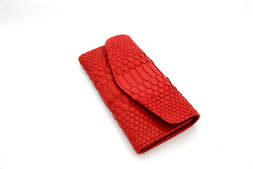 Trendy natural red snake python skin woman wallet.