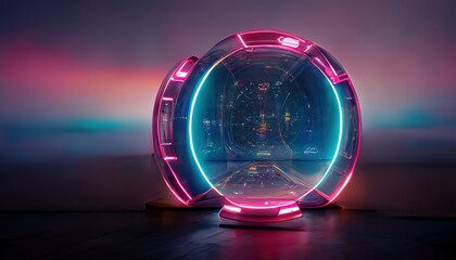 Open portal to alien spaceship cockpit in surreal dimension - obrazy, fototapety, plakaty