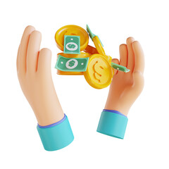 3D illustration hand and pile of money