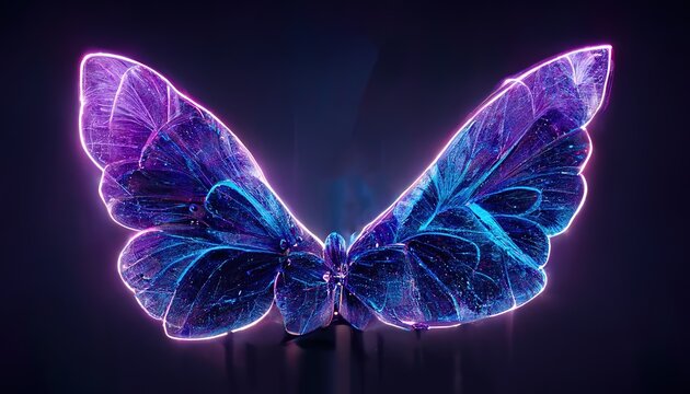 Butterfly with neon decor on wings on dark background
