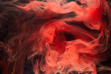 Red smoke abstract background, acrylic paint underwater explosion