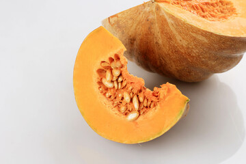 Yellow Pumpkin or Labu Kuning or Waluh (Cucurbita moschata Durch) Slices Isolated on White