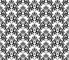 Flower geometric pattern. Seamless vector background. White and black ornament. Ornament for fabric, wallpaper, packaging. Decorative print