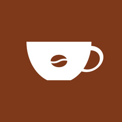 Coffee cup silhouette white on brown background, vector drawing

