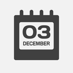 Icon day date 3 December, template calendar page