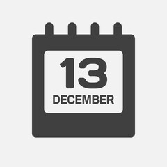 Icon day date 13 December, template calendar page
