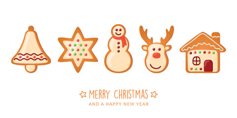 christmas greeting card with cookies gingerbread set sweet decoration