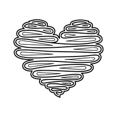 Monochrome illustration of abstract heart in sketch style. Hand drawings in art ink style. Black and white graphics.
