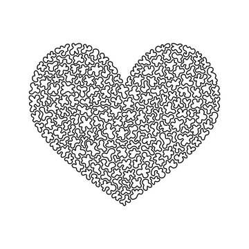 Monochrome illustration of abstract heart in sketch style. Hand drawings in art ink style. Black and white graphics.
