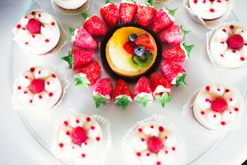 Delicious wedding reception candy bar dessert table