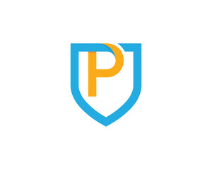 Initial Letter P Shield Logo Concept sign icon symbol Design Element Line Art Style. Security, Heraldic, Guard, Protect Logotype. Vector illustration template
