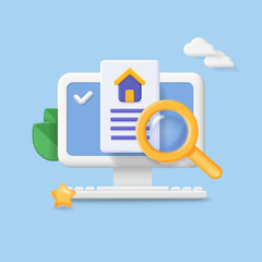 Real estate searching. Search for home. Investing, Mortgage, buying a house. Online real estate agency concept.. Vector illustration.