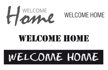La palabra Bienvenido a casa en diferentes tipografías sobre unfondo blanc liso y aislado. Vista de frente y de cerca