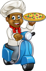 Cartoon Delivery Scooter Pizza Chef