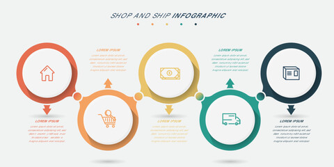 Infographic template in circle design with icon and 5 option design