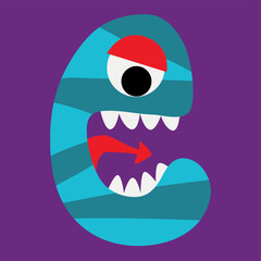 Monster evil letter E, Halloween alphabet illustration