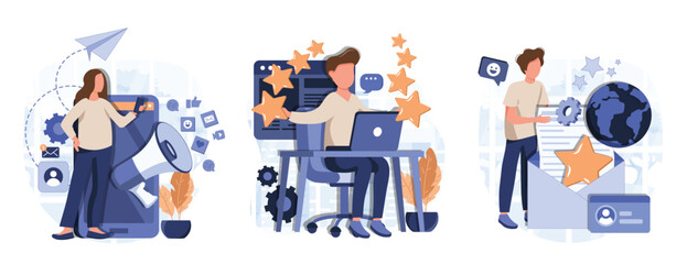 Customer behavior analysis abstract concept vector illustration set. Data driven marketing, user feedback and website rating, online survey, user data, marketing research tool abstract metaphor.