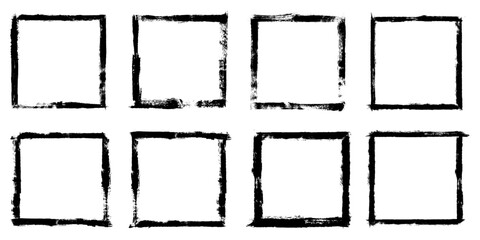 Vector illustration. Set of borders in grunge style. Dirty frame with a splash of black paint on white background. Design elements for social network template, web banner, blog post. Ink brush strokes