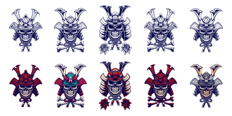 Samurai helmet vector design illustration set bundle