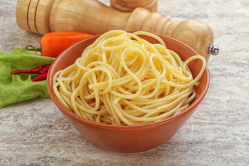 Italian pasta boiled spaghetti with oil