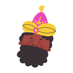 King Balthazar wearing a crown. Magus on the day of the Epiphany. Decorative flat illustration with transparent background.