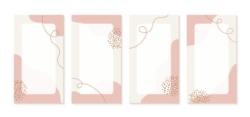Instagram stories boho style templates with organic shapes and copy space for text. Earth tone neutral abstract hand drawn backgrounds © Artulina