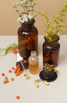 vegan oil capsules. beauty natural cosmetic concept