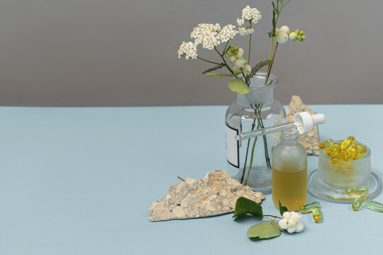 vegan oil capsules. beauty natural cosmetic concept