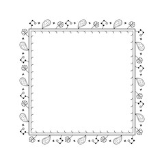 Abstract Black Simple Line Square With Leaf Leaves Frame Flowers Doodle Outline Element Vector Design Style Sketch Isolated Illustration For Wedding And Banner