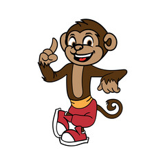 Cute monkey is holding a thumbs up. vector illustration in a funny cartoon style. Monkey vector drawing