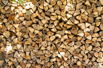 Pile of wood logs stumps for winter