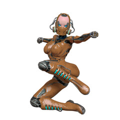 super gynoid is doing a comic jump