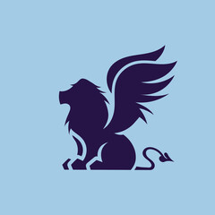 Lion logo with wings design concept.